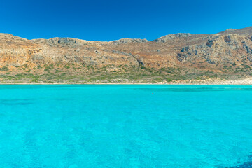 Amazing crystal clear water in the Balos Lagoon, Crete,  Greece