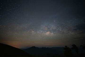milky way with meteor star and mountain in summer time