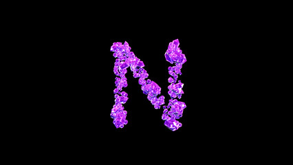 letter N made of rose glamour gemstones or symbol on black, isolated - object 3D rendering