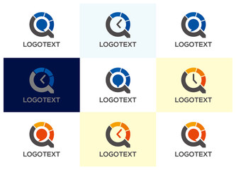 Q letter time and chat logo design set [vector]