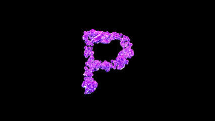 letter P made of pink luxury gems or symbol on black, isolated - object 3D rendering
