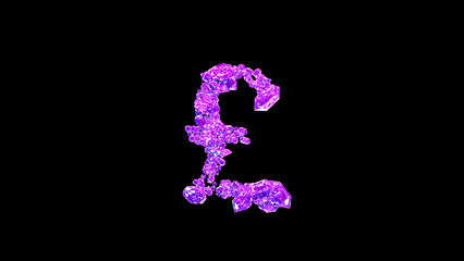 pound symbol made of purple luxury brilliants or symbol on black, isolated - object 3D illustration