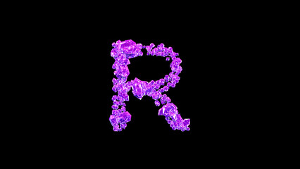 letter R made of pink lux gems or symbol on black, isolated - object 3D rendering