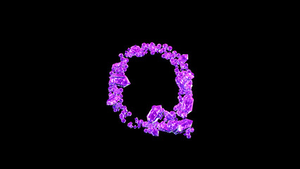 letter Q made of pink glamorous gem stones or symbol on black, isolated - object 3D illustration