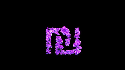 shekel sign made of purple luxury diamonds or symbol on black, isolated - object 3D illustration