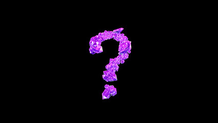 question mark made of purple luxury diamonds or symbol on black, isolated - object 3D illustration