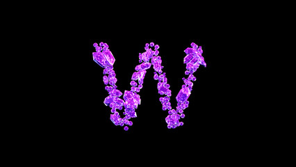 Fototapeta premium letter W made of purple fashion gem stones or symbol on black, isolated - object 3D rendering