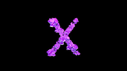 letter X made of purple lux gems or symbol on black, isolated - object 3D illustration
