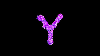 letter Y made of purple luxury gems or symbol on black, isolated - object 3D rendering
