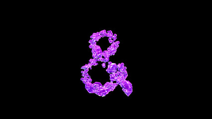ampersand made of pink glamorous gems or symbol on black, isolated - object 3D illustration