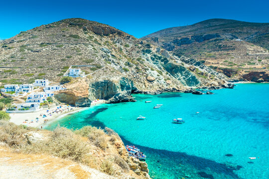 Amazing crystal clear water of Agali Beach, Folegandros,  Greece