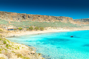 Amazing crystal clear water on the shoreline of Gramvousa Island,  Crete, Greece