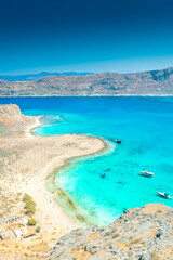Crystal clear water of the Balos Lagoon, Crete,  Greece