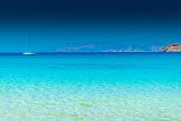 Amazing crystal clear water of Manganari beach, Ios Island,  Greece