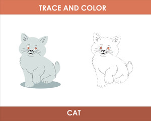 Hand drew cat outline illustration trace and color