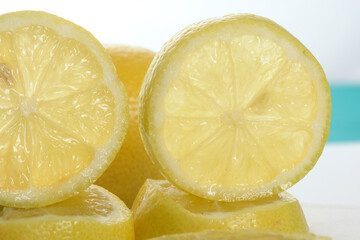 Lemon slices for fresh cut sour citrus fruit.