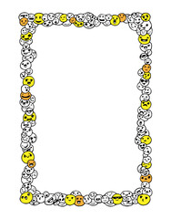 Doodle frame hand-drawn style, border drawing vector. Set of doodle emotions, different feeling, facial cartoon.