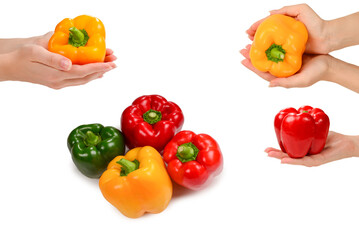 Group of bell peppers isolated on white background.
