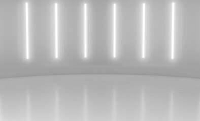 Abstract Futuristic minimal wall scene with vertical glowing neon lighting. Product display presentation empty room concept . 3D Rendering