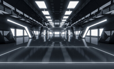 Fototapeta premium Futuristic empty stage. Modern Future background technology Sci-fi interior concept. 3d rendering