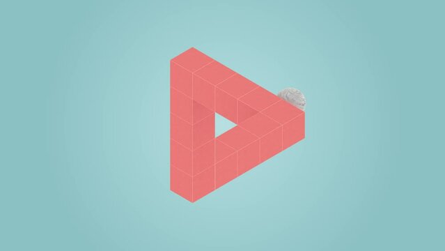 A ball rolling on the surface of the Penrose triangle Looping 4K Animation
