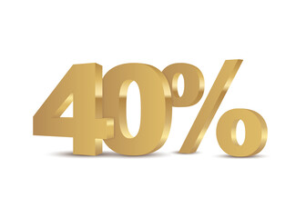  3d golden 40% design isolated on white background. Vector.