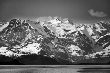 Wake from cruise ship sailing away from the Prince William Sound and the town of Valdez in Alaska