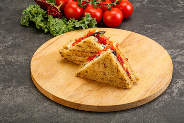 Club sandwich with eggplant and cheese