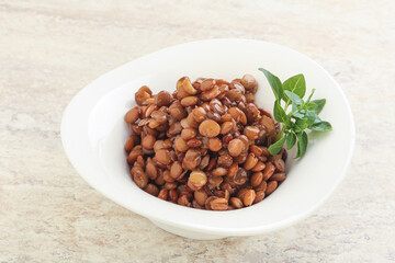 Boiled lentil in the bowl