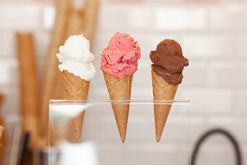 Ice cream closeup picture. Cold dessert. Summer fresh sweets.