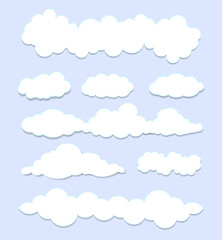 collection of white cloud designs of various shapes, vector illustration	