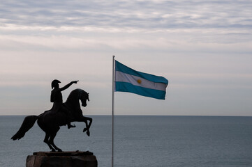 General Jose de San Martin monument with the argentine flag - Powered by Adobe
