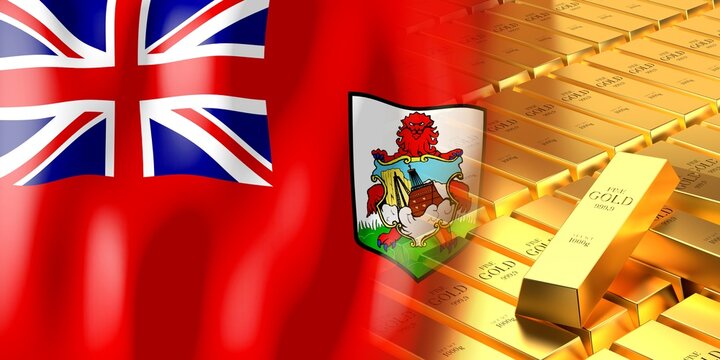 Bermuda flag and gold ingots - 3D illustration