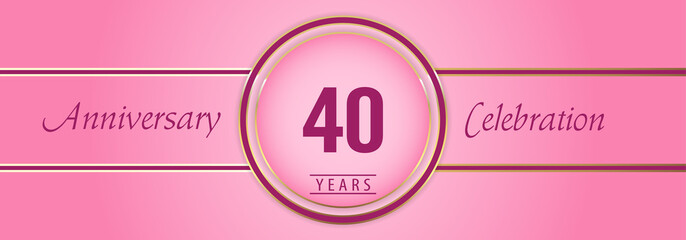 40 years anniversary celebration with gold and pink circle frames on pink background. Premium design for brochure, poster, banner, wedding, celebration event, greetings card, happy birthday party.