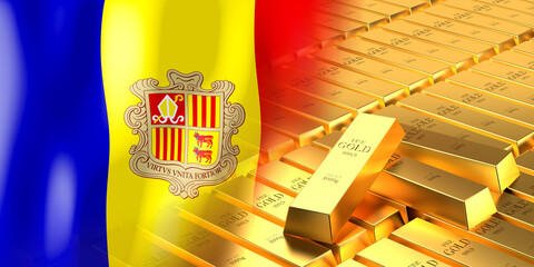 Andorra flag and gold ingots - 3D illustration