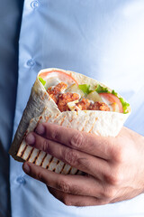 shawarma with chicken, shawarma and model, shawarma and man