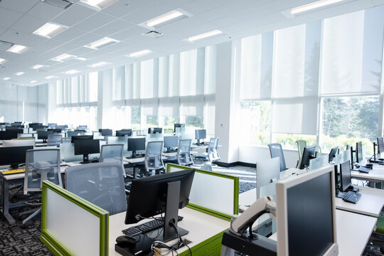 Computer Stations In Empty College Computer Lab