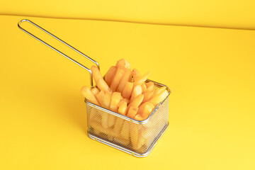 french fries, french fries on a yellow background, bright background