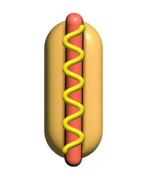 Realistic 3d render hot dog with mustard, vector illustration on white background. Fast food, menu, restaurant and food concept.