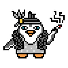 Obraz premium Roaring 20s silent cinema diva,8 bit pixel art penguin character on white.Flapper woman in a vintage sparkling dress, black boa, feather headband smoking cigarette in a mouthpiece.Retro film actress.