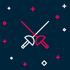 Line Fencing icon isolated on blue background. Sport equipment. Colorful outline concept. Vector