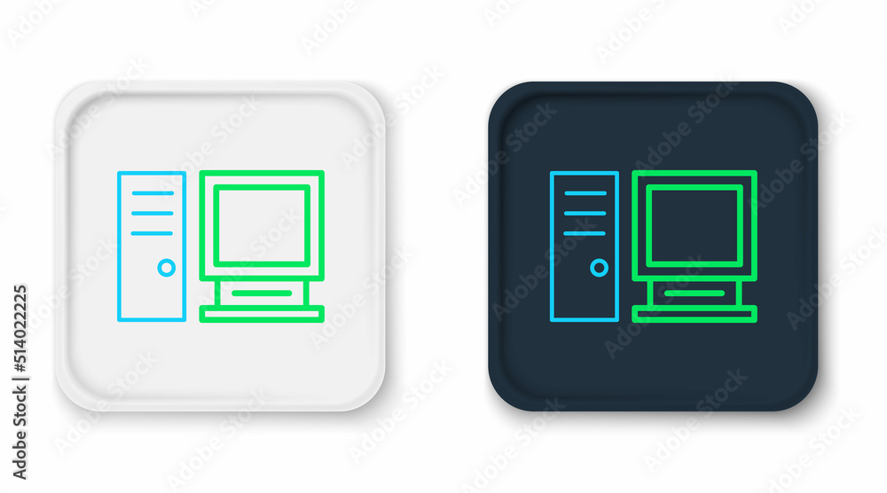 Poster line computer monitor icon isolated on white background. pc component sign. colorful outline concept