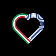 unity concept. heart ribbon icon of italy and uruguay flags. vector illustration isolated on black background
