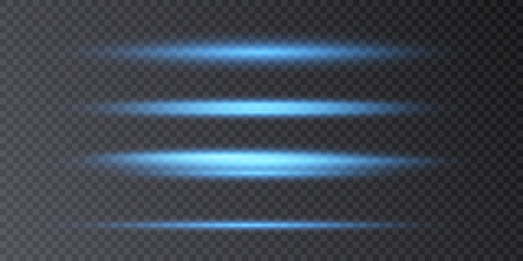 Bright horizontal highlights. Laser beams, horizontal beams of light. Beautiful light bursts PNG. Vector