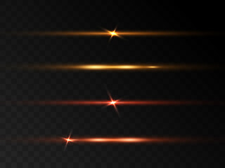 Bright horizontal highlights. Laser beams, horizontal beams of light. Beautiful light bursts PNG. Vector