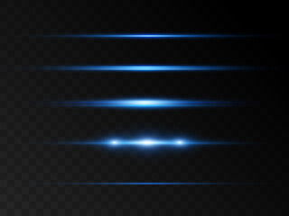 Bright horizontal highlights. Laser beams, horizontal beams of light. Beautiful light bursts PNG. Vector