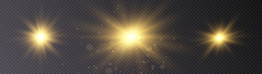 Bright Star. Transparent glossy gradient glitter, bright flash. PNG texture. Sun light effect.Vector