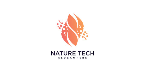 Nature logo design with modern technology style Premium Vector