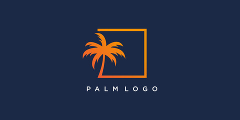 Palm logo design with square concept Premium Vector