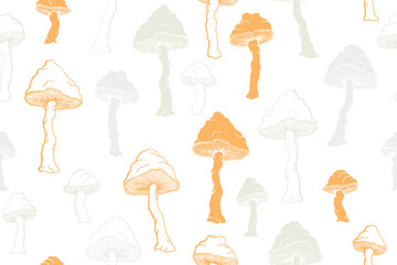 Amanita choky inedible mushrooms seamless pattern vector illustration.